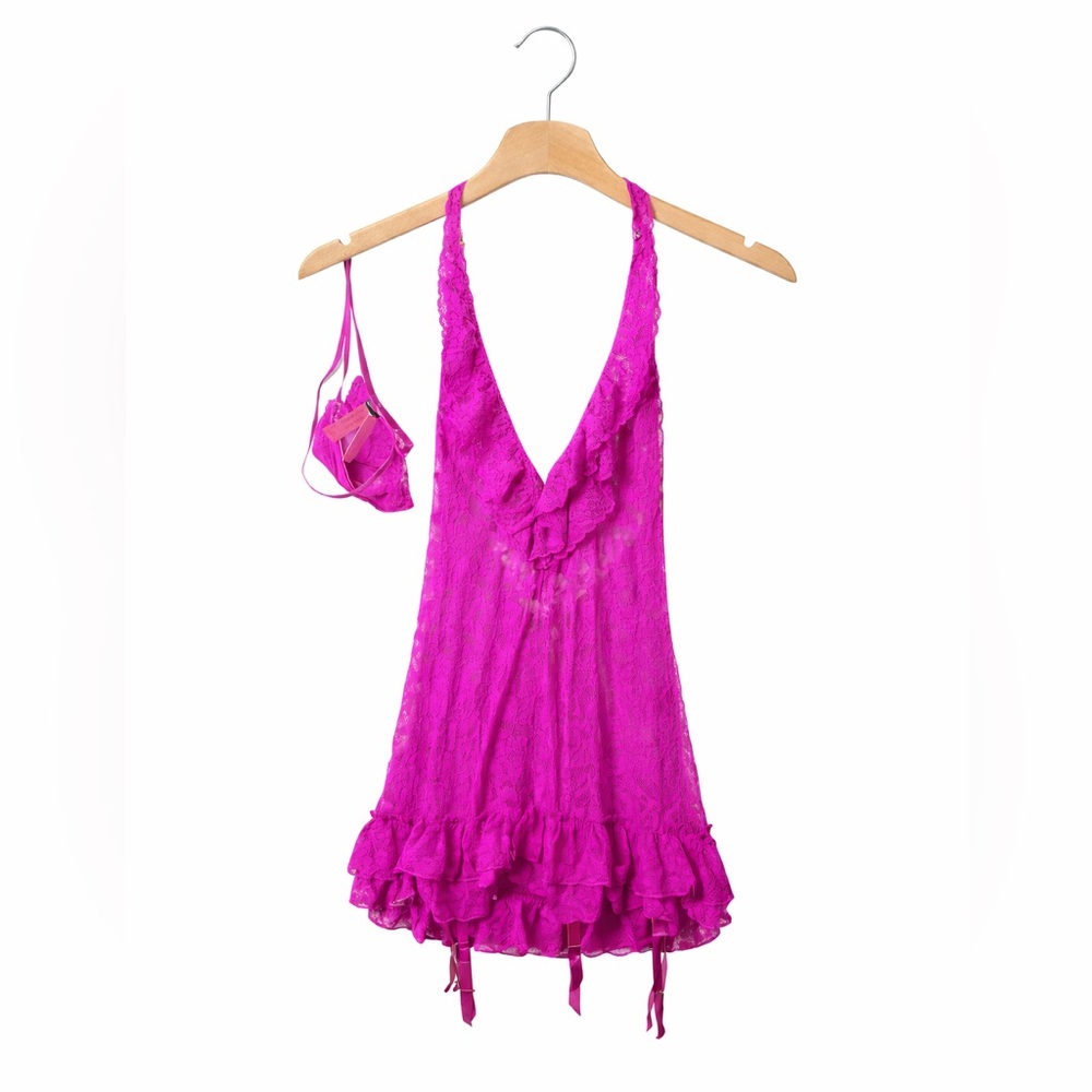 Victorias Secret Fuchsia Lacie Halter nightie. Size Medium. New with tags